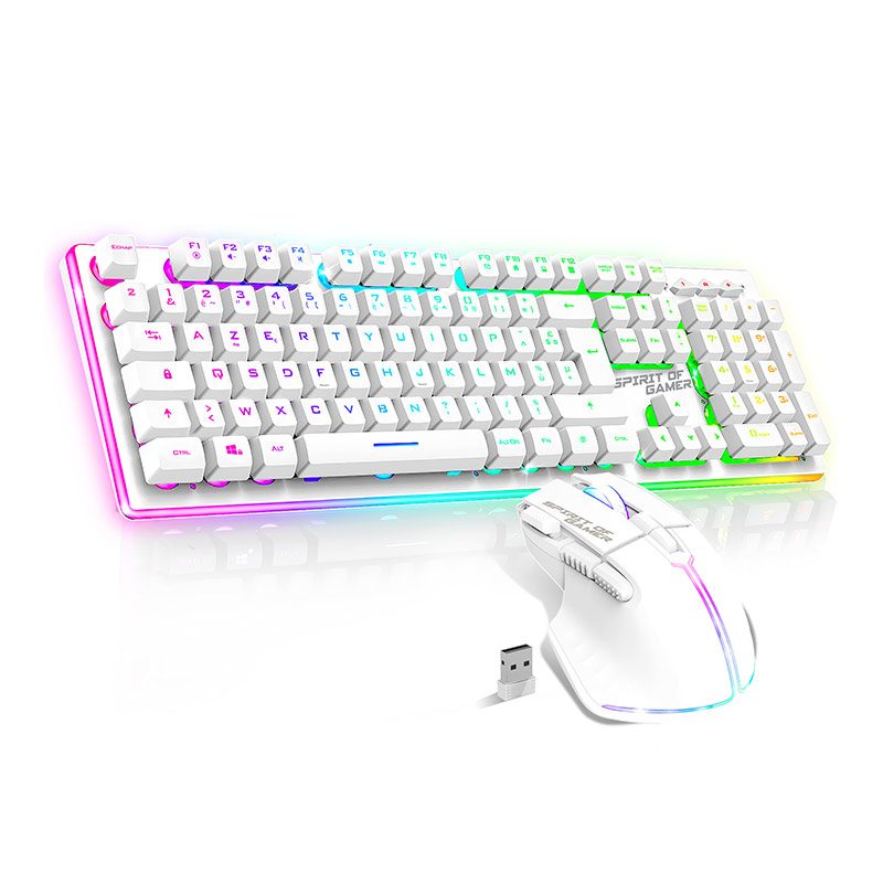 Pack Gamer Spirit Of Gamer - Clavier Sans Fil Azerty Fr Rgb + Souris 4800 Dpi, Rechargeable, Aluminium, Pc/ps4/ps5/xbox - Blanc