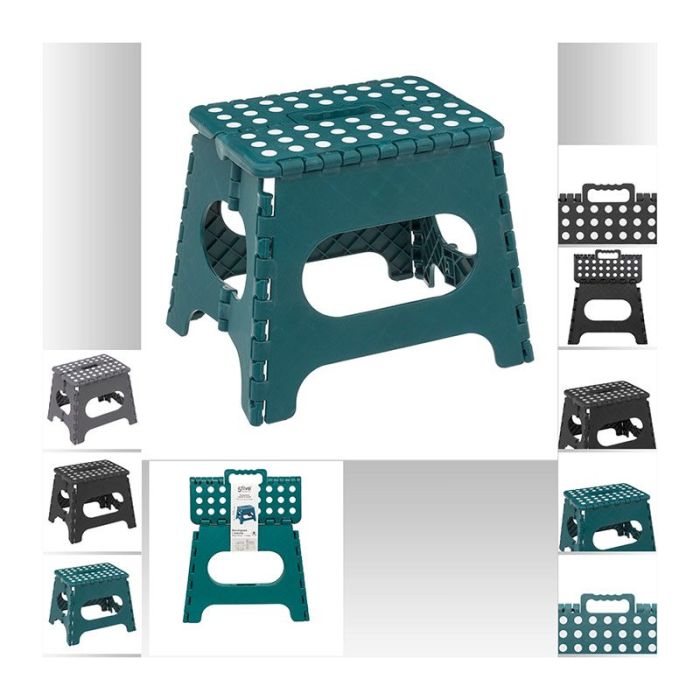 Marche-pied Pliable Bleu - Hauteur 39 Cm, Polypropylène Léger, Stable, Pour Rangement Et Petits Travaux