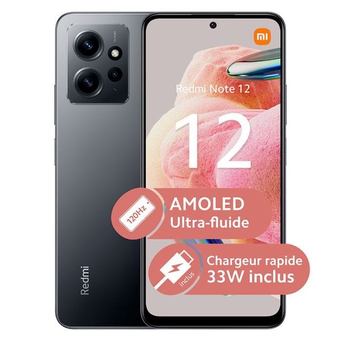 Smartphone XIAOMI Redmi Note 12 4G 64 Go Noir + COQUE - Electro Dépôt