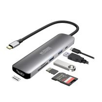 Hub USB-C 6-en-1 – 2x USB-A 3.0, HDMI 4K, SD/TF, Recharge 100W pour Notebook