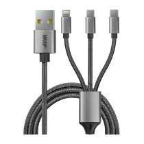Kabel 3-in-1 versterkt (1M) USB-A vers Lightning, USB-C, Micro-USB