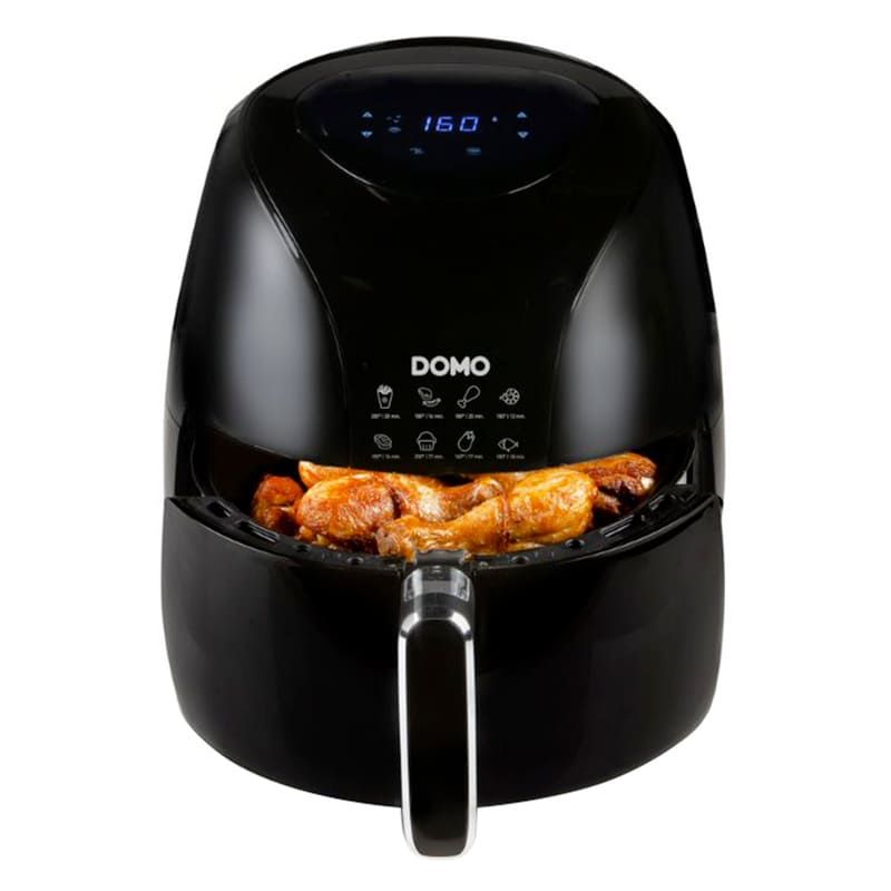 Friteuse à Huile Domo 2.5 L 1800 W Noire – Poignée Levage, Anti-Adhésif, Grande Saladière Inox