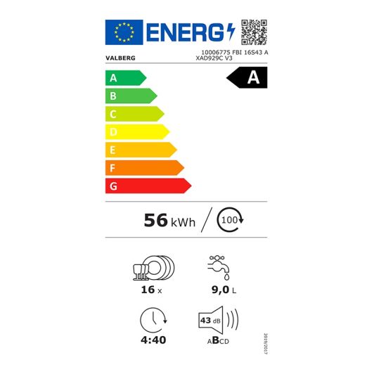 Lave-vaisselle tout intégrable 16 couverts VALBERG FBI 16S43 A XAD929C V