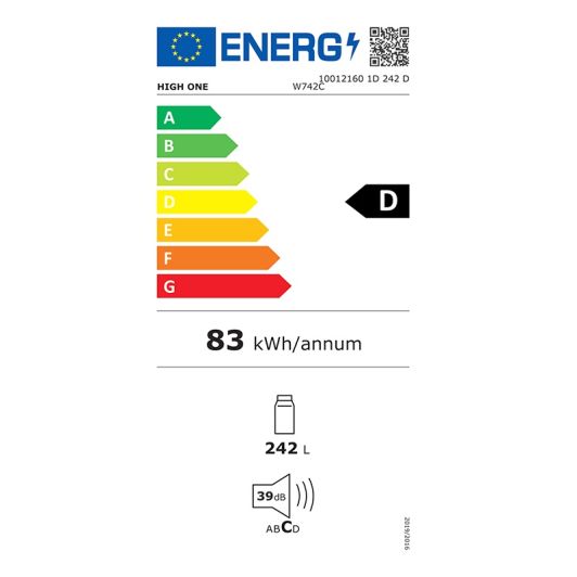 Réfrigérateur 1 porte HIGH ONE 1D 242 D W742C
