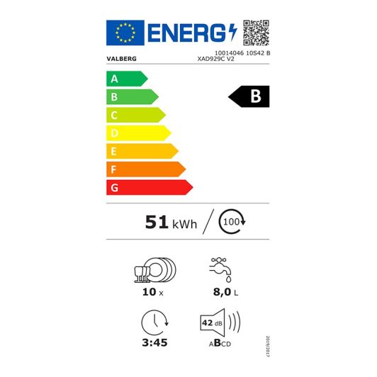 Lave-vaisselle 45 cm 10 couverts VALBERG 10S42 B XAD929C V2