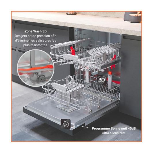 Lave-vaisselle tout intégrable 14 couverts HOTPOINT HA3IB14BN7A0S B 41db