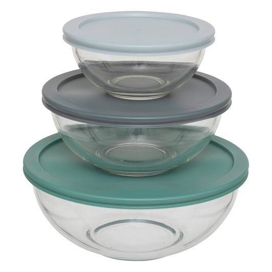 Lot de 3 saladiers verre + couvercles