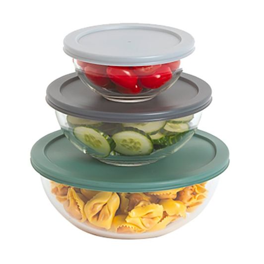 Lot de 3 saladiers verre + couvercles