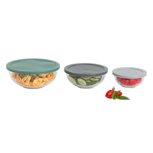 Lot de 3 saladiers verre + couvercles