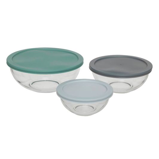 Lot de 3 saladiers verre + couvercles