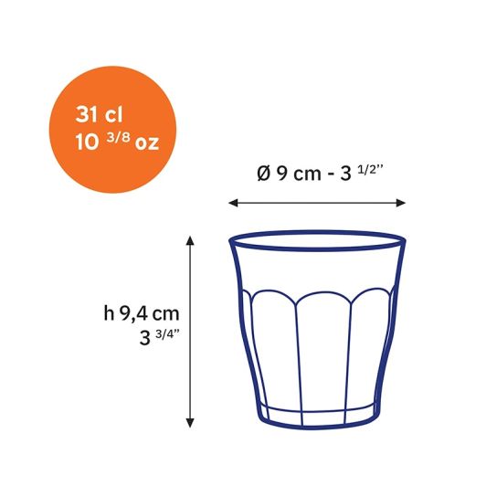 6 verres DURALEX Picardie vermeil 31cl
