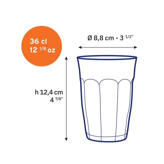 Set van 6 DURALEX Picardie drinkglazen – grijs – 36 cl