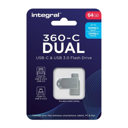 Clé USB INTEGRAL OTG 64Go 360-C métal