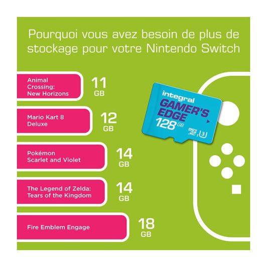 Carte Micro SD INTEGRAL 128 Go Gaming – Haute Vitesse UHS-I A1 V30 pour Console, Smartphone et Caméra 4K