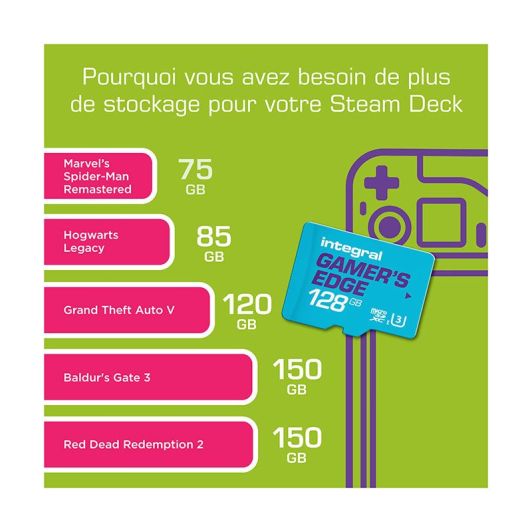 Carte Micro SD INTEGRAL 128 Go Gaming – Haute Vitesse UHS-I A1 V30 pour Console, Smartphone et Caméra 4K