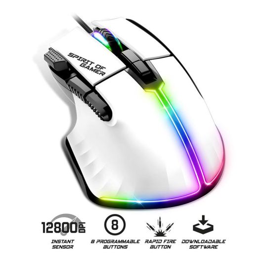 Gamingmuis SPIRIT OF GAMER Wit – 12800 DPI / 8 Programmeerbare Knoppen / Rapid Fire