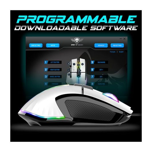 Gamingmuis SPIRIT OF GAMER Wit – 12800 DPI / 8 Programmeerbare Knoppen / Rapid Fire