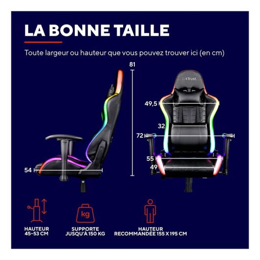 Gaming-stoel TRUST GAMING Rizza LED Zwart