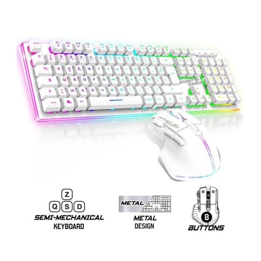 Spirit of Gamer Gamingpakket – Draadloos AZERTY FR-toetsenbord met RGB + Muis 4800 DPI, oplaadbaar, aluminium – Compatibel met PC/PS4/PS5/Xbox – Wit