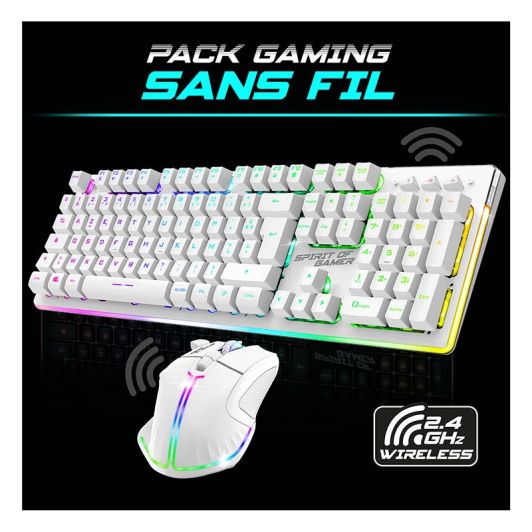 Spirit of Gamer Gamingpakket – Draadloos AZERTY FR-toetsenbord met RGB + Muis 4800 DPI, oplaadbaar, aluminium – Compatibel met PC/PS4/PS5/Xbox – Wit