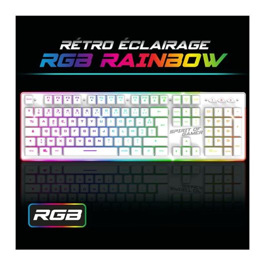 Pack Gamer Spirit of Gamer - Clavier Sans Fil AZERTY FR RGB + Souris 4800 DPI, Rechargeable, Aluminium, PC/PS4/PS5/Xbox - Blanc