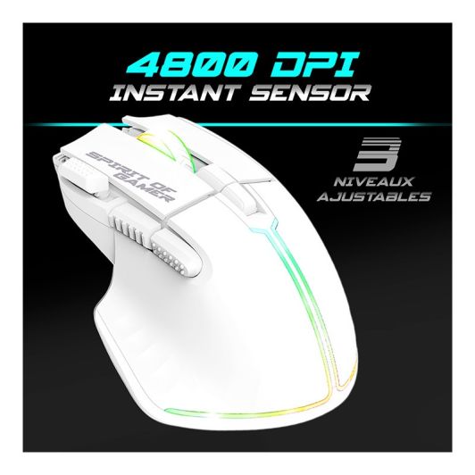 Pack Gamer Spirit of Gamer - Clavier Sans Fil AZERTY FR RGB + Souris 4800 DPI, Rechargeable, Aluminium, PC/PS4/PS5/Xbox - Blanc