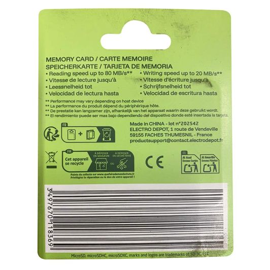 Micro SD-kaart HIGH ONE 16Go + adapter