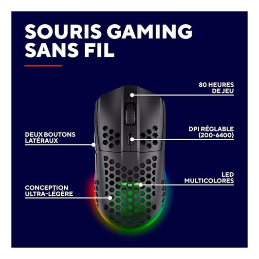 Souris gaming TRUST HELOX sans fil Noir 4800Dpi ultra légère