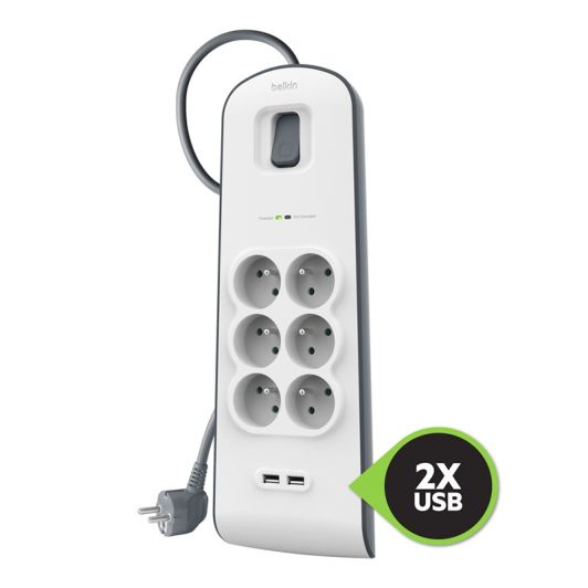 BELKIN Stekkerdoos met Overspanningsbeveiliging x6+2 USB