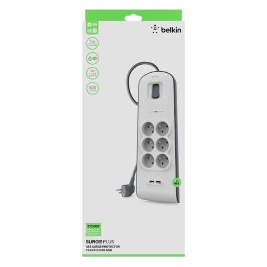 BELKIN Stekkerdoos met Overspanningsbeveiliging x6+2 USB