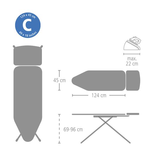 Table à repasser BRABANTIA 124x45 cm