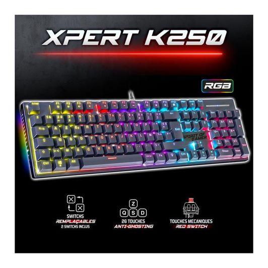 Mechanisch toetsenbord SPIRIT OF GAMER XPERT-K250 – Rode switches, RGB, anti-ghosting 26KRO, hot-swappable