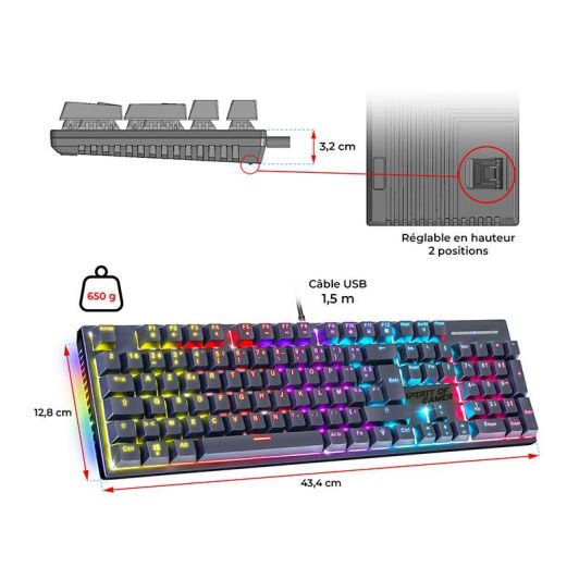 Mechanisch toetsenbord SPIRIT OF GAMER XPERT-K250 – Rode switches, RGB, anti-ghosting 26KRO, hot-swappable