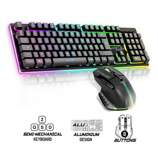 Gamer Pack Spirit of Gamer – Draadloos AZERTY FR RGB-toetsenbord + Muis 4800 DPI, Oplaadbaar, Aluminium, PC/PS4/PS5/Xbox – Zwart