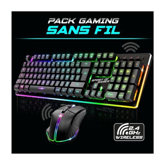 Gamer Pack Spirit of Gamer – Draadloos AZERTY FR RGB-toetsenbord + Muis 4800 DPI, Oplaadbaar, Aluminium, PC/PS4/PS5/Xbox – Zwart