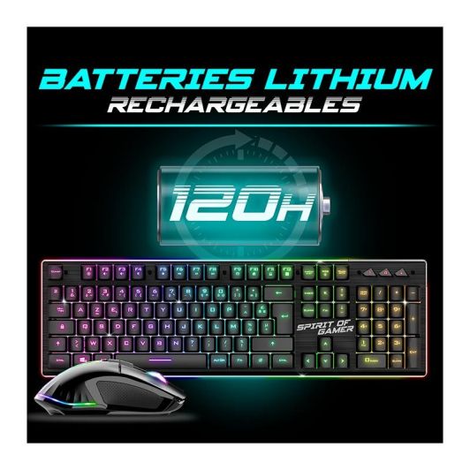 Gamer Pack Spirit of Gamer – Draadloos AZERTY FR RGB-toetsenbord + Muis 4800 DPI, Oplaadbaar, Aluminium, PC/PS4/PS5/Xbox – Zwart