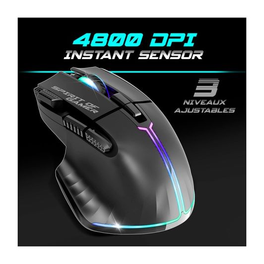 Gamer Pack Spirit of Gamer – Draadloos AZERTY FR RGB-toetsenbord + Muis 4800 DPI, Oplaadbaar, Aluminium, PC/PS4/PS5/Xbox – Zwart