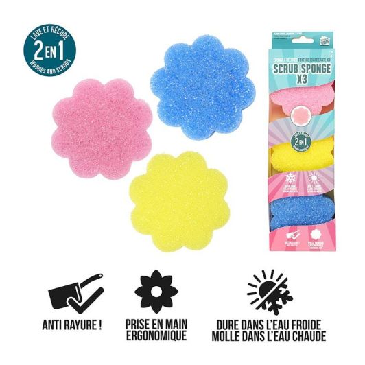 Set van 3 SCRUB Bloem Sponzen