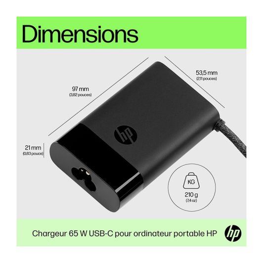Chargeur HP USB-C 65W – Chargeur universel pour ordinateur portable, tablette et smartphone