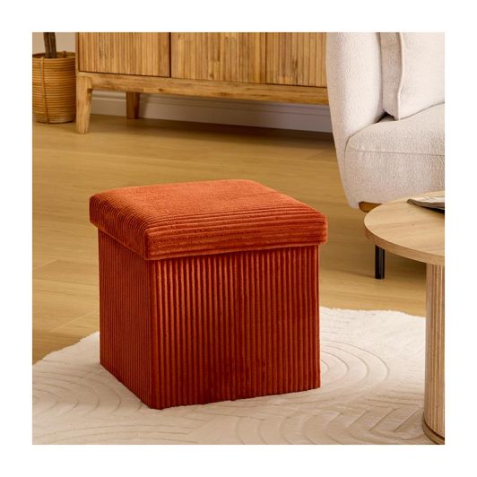 Pouf pliable 38x38x38 cm velours terraccotta