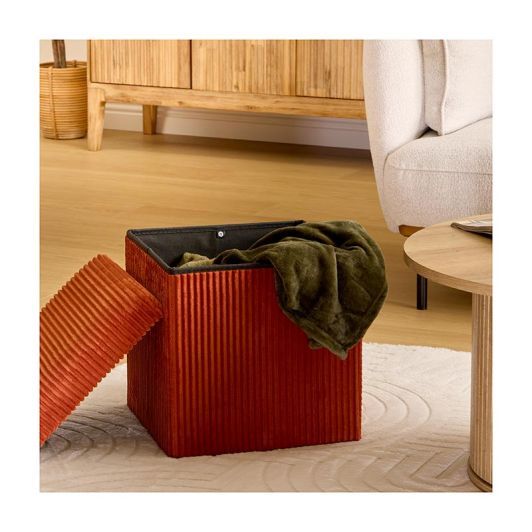 Pouf pliable 38x38x38 cm velours terraccotta