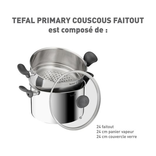 Tefal Primary Couscoussier 24 cm E3089514 - Kookpan + Stoommand