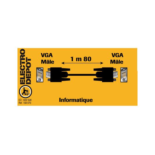 Câble VGA mâle ELECTRO DEPOT vers VGA mâle noir 1m80