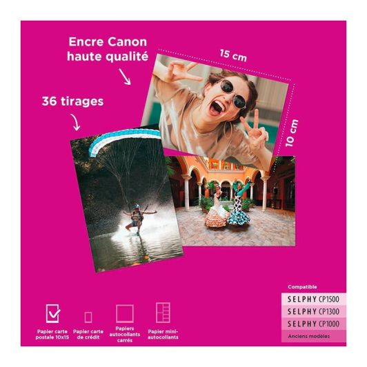 Cartouche d'encre pour imprimante photo Canon KP36IP 36 feuilles 10x15 + encre pour Selphy