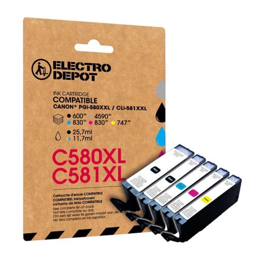 inktcartridge ELECTRO DEPOT  compatibel met Canon C580/581 zwart en kleur pack XXL