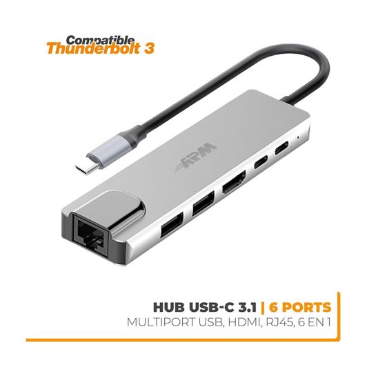 HUB APM USB-C vers USB-A, USB-C, HDMI 4K, RJ45