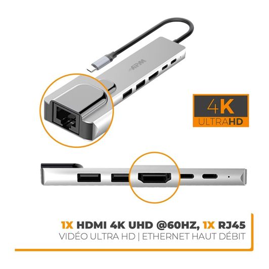 HUB APM USB-C vers USB-A, USB-C, HDMI 4K, RJ45