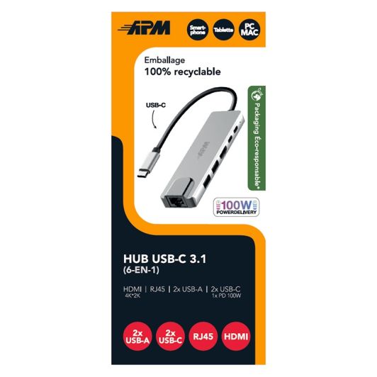 HUB APM USBC naar USBA, USBC, HDMI, RJ45