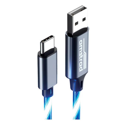 Kabel AMSTRAD USB-C LED blauw 3m