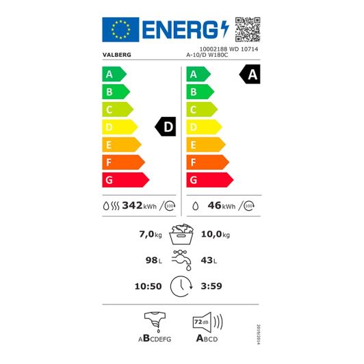 Lave-linge séchant 10 kg / 7 kg VALBERG WD 10714 A-10/D W180C